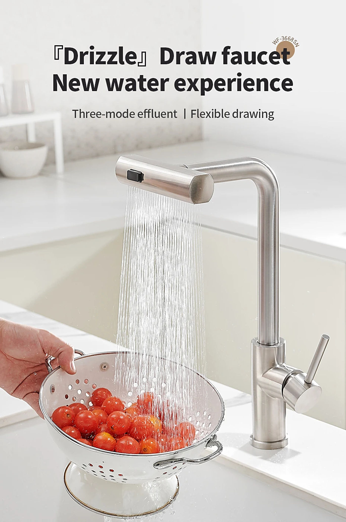 Description Picture 2 of itemNickel 304 Stainless Steel Pull-out Kitchen Faucet Waterfall Hot And Cold Mixed Water Sink Tap Multi-function Rinse Rotate 3668