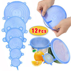 6/12Pcs Silicone Stretch Lids Reusable Food Seal Cover for Pot Bowl Keep Food Fresh Stretchy Wrap Cover Kitchen Cookware