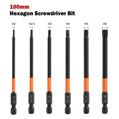 1pc 100mm Hex Screwdriver Bit H2-H6 Inner Hexagon Head 1/4‘’ Shank Magnetic Electric Drill Screw Driver Bit Hand Repair Tools