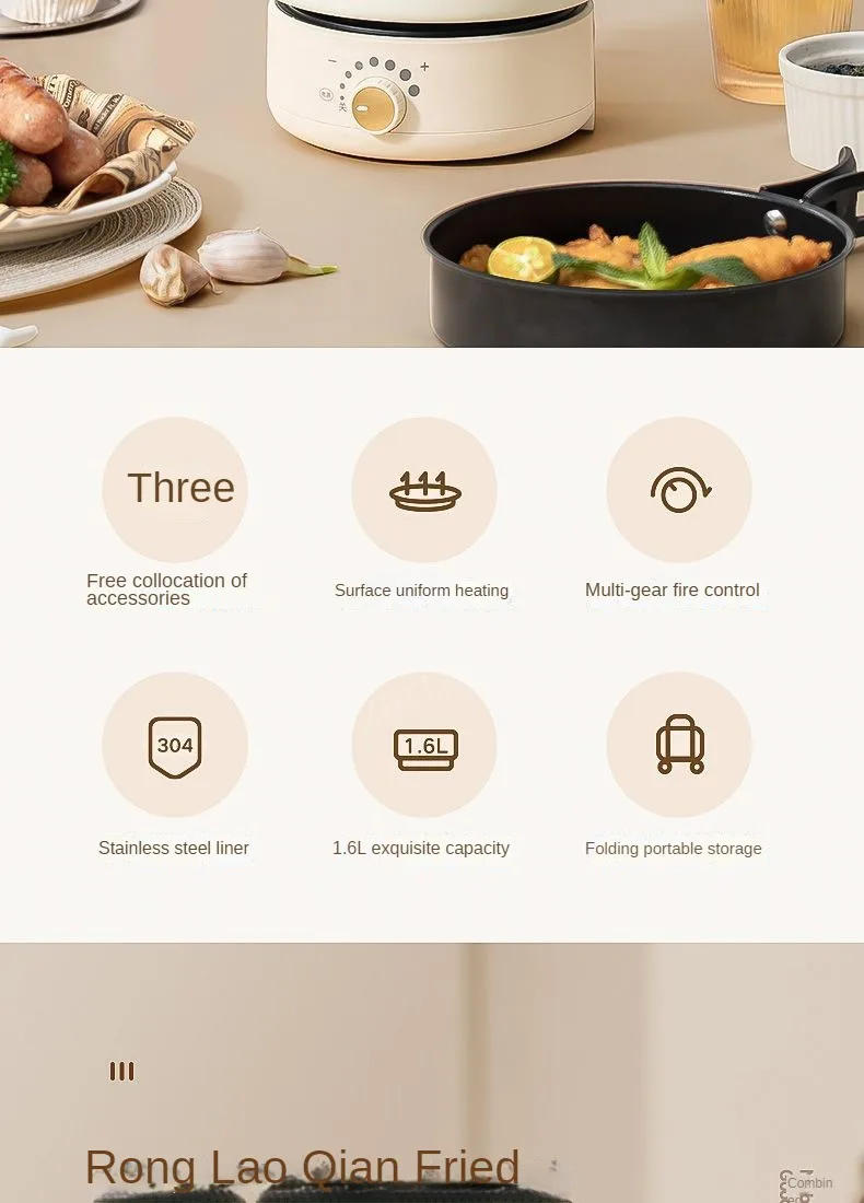 Description Picture 3 of item220V Electric Split Cooking Pot Foldable Multicooker Frying Pan Hotpot Steamer Rice Cooker Soup Maker Water Boiler Travel