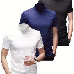 1pcs Men's Breathable Soft Comfy High Stretch Short Sleeve High Neck Base Layer For Spring Autumn, Men's Undershirts