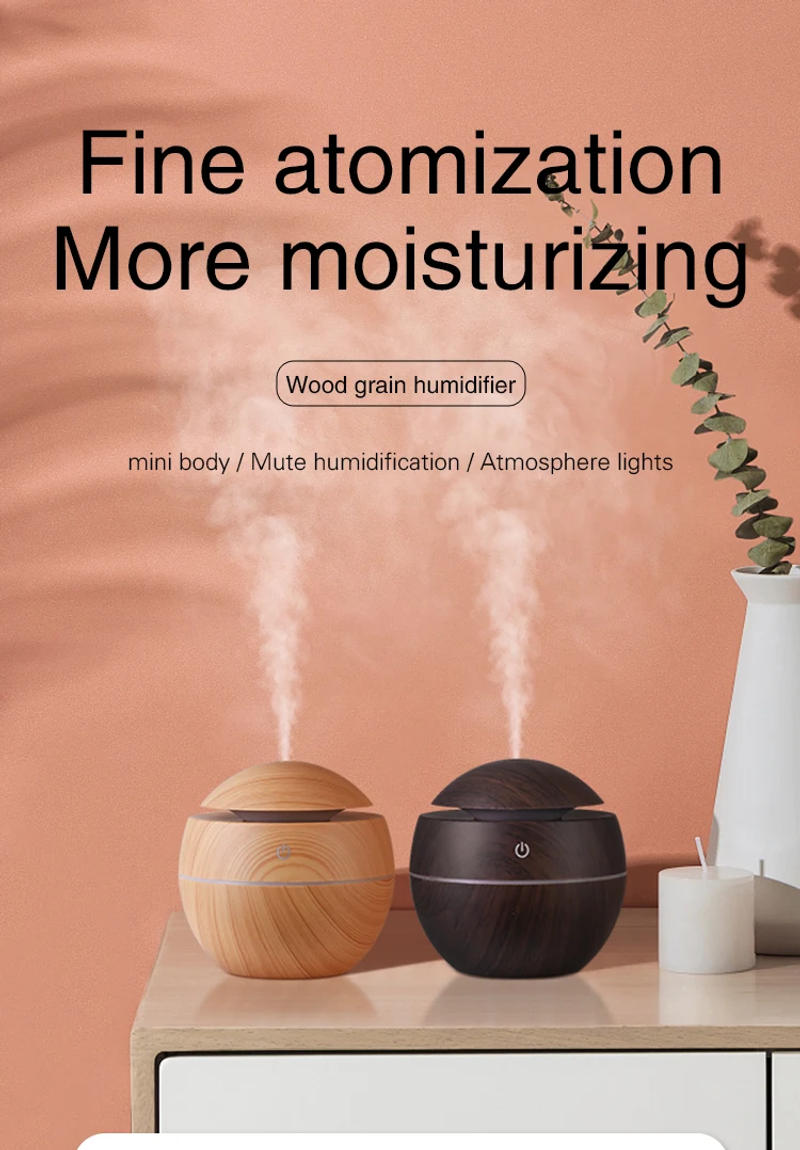 Description Picture 2 of itemUSB Ultrasonic Cool Mist Sprayer Essential Oil Fragrance Mini Home Wood Grain Air Humidifier Electric Air Aroma Diffuser Purifie