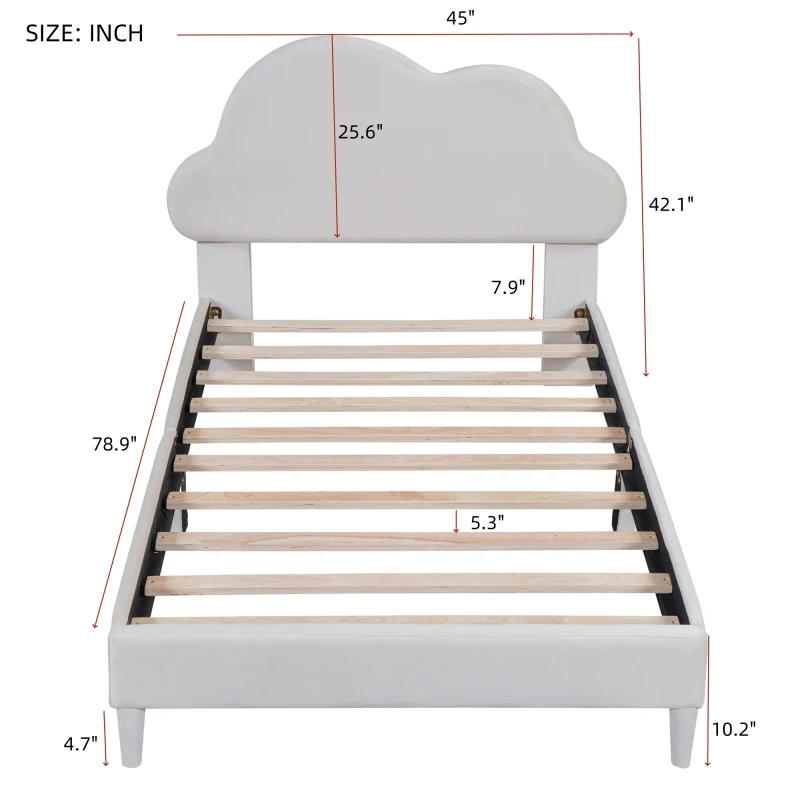 Description Picture 4 of itemTwin Size Upholstered Cloud-Shape Bed ,Velvet Platform Bed with Headboard,No Box-spring Needed,Beige/Pink.