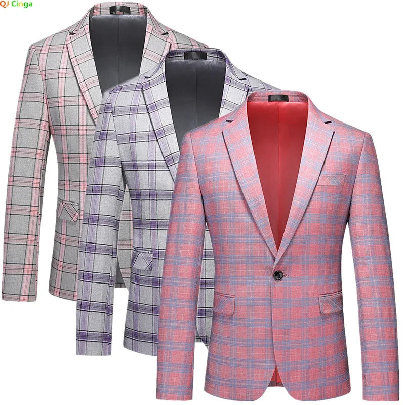 Description Picture 5 of item2024 New Men Striped Suit Jacket,Fashion Slim Men Plaid Dress Coat,Red Purple Pink Gray Blazers,Asian Size M-6XL,Terno Masculino