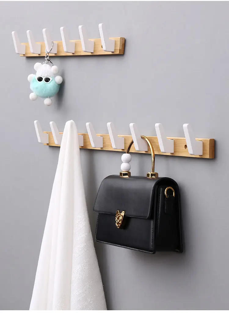 Description Picture 3 of itemNew Bamboo Solid Wood Hanging Clothes Hook Wall Hanging Clothes Hanger Living Room Furniture Foyer Bedroom Wall Door Coat Racks