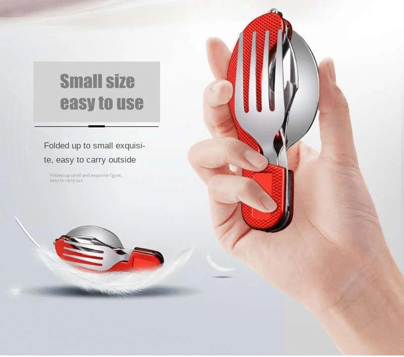 Description Picture 4 of itemTablespoon Set 4 In 1 Foldable Spoon Knife fork bottle opener Stainless Steel Folding Pocket Kits Outdoor Tableware Set