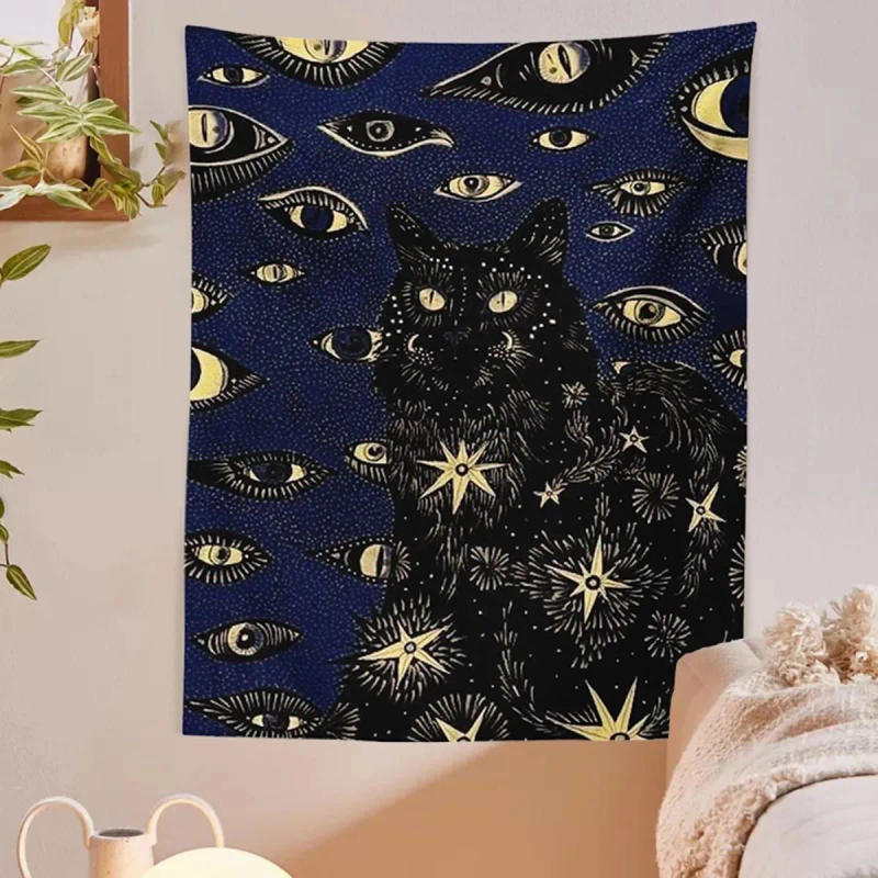 Description Picture 2 of itemCat Coven Tapestry Printed Witchcraft Hippie Wall Hanging Bohemian Wall Tapestry Mandala Wall Art Aesthetic Room Decor Decor