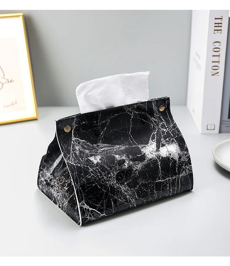 Description Picture 6 of itemTissue Case Box Container PU Leather Marble Pattern Napkin Holder Tissue Box Papers Bag Cosmetic Box Case Pouch Organizer