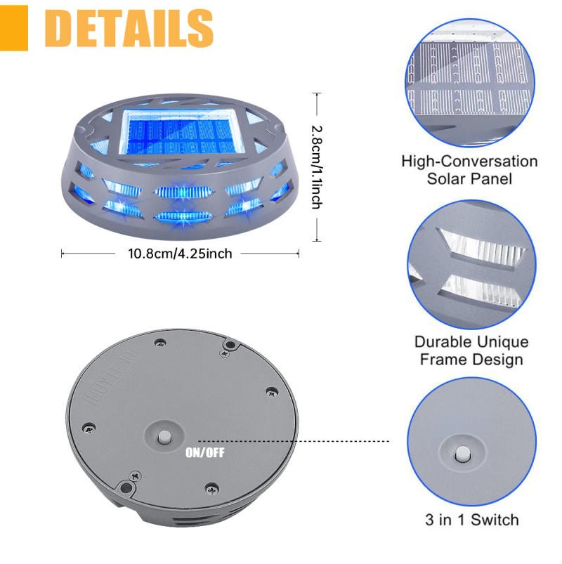 Description Picture 4 of itemSolar Deck Lights Outdoor Driveway Marker Dock LED Light Warm/Bright White and Blue IP67 Waterproof Road Markers for Driveway