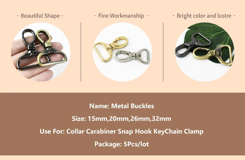 Description Picture 3 of item5Pcs 16-32mm Lobster Clasp Carabiner for Bag Dag Collar Clamp Hook Webbing Strap Swivel Trigger Metal Clip Buckle Craft Hardware