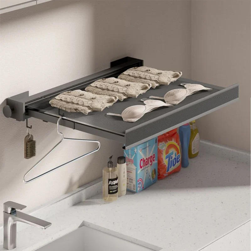 Description Picture 3 of itemInvisible Folding Clothes Drying Rack Clothes And Hat Rack with Hooks Wall Mounted Drying Net Sock Storage Rack  Bathroom Set