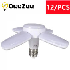 OuuZuu 12pcs/ lot Led Mini Folding Led Fan Light Bulb E27 Lampada AC85 - 265V 28W Foldable Fan Blade Angle Adjustable Light Bulb
