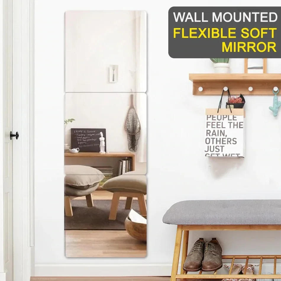 Description Picture 2 of itemHD Anti Fog Wall Mirror Sticker DIY Full Length Mirror Tiles Self Adhesive Shatterproof Non Glass Safety Mirror Sheets 2MM Thick