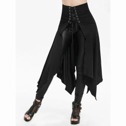Dressfo Womens Gothic Skirt Lace Up Open Front Skirt Plain Color Midi Irregular Handkerchief Skirt Black Skirts