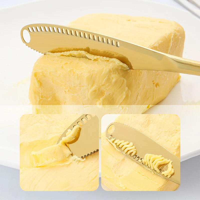 Description Picture 5 of item2024 New 3 in 1 Stainless Steel Butter Knife Cheese Dessert Jam Spreaders Cream Scraper Bread Splitter Butter Spreader