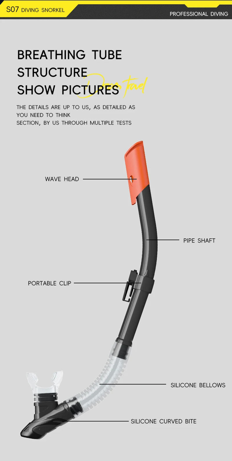 Description Picture 3 of itemSemi-Dry Flex Snorkels Adult Scuba Diving Snorkel Swimming Training Breathing Tube