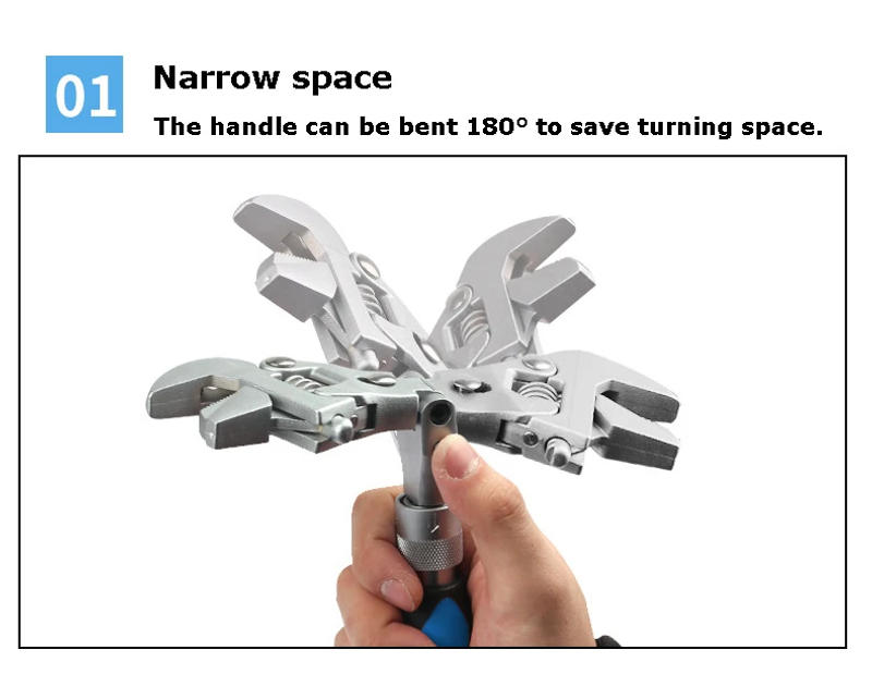 Description Picture 6 of item7 / 10 Inch Ratchet Adjustable Wrench 5-in-1 Torque Wrench Can Rotate And Fold 180 Degrees Fast Wrench Pipe Wrench Repair Tool