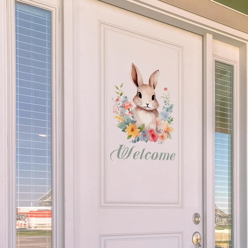 Description Picture 6 of itemEaster Rabbit Welcome Door Sticker Kid Room Decoration Wall Decals Bedroom Self-adhesive Home Decor Wallpaper Cute Bunny Mural