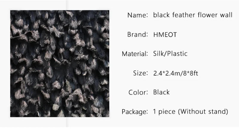 Description Picture 4 of item5D Black Feather Pampas Grass Fabric Flower Wall Wedding Backdrop Decor Party Event Church Layout Rolling Up Cloth Plants Wall