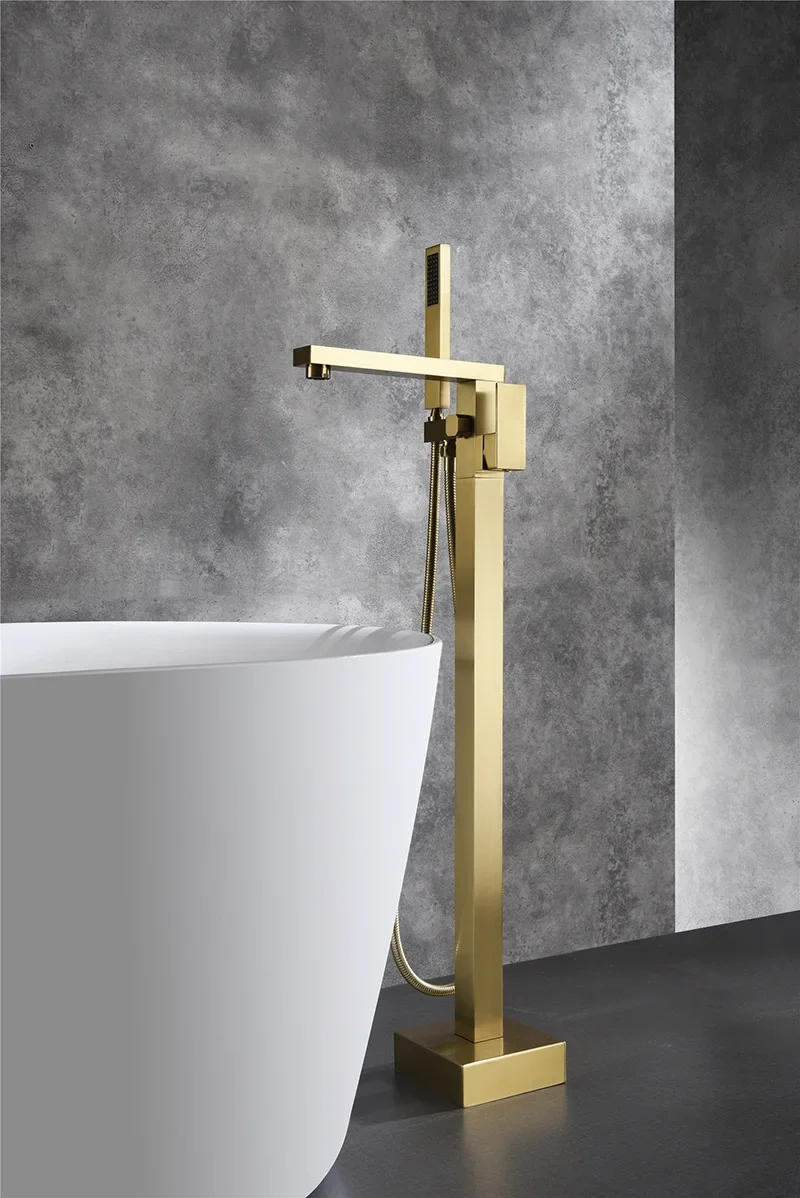 Description Picture 6 of itemBathroom Bathtub Faucet + Handheld Shower Free Standing Brushed Gold Luxury 9Mixer Taps Floor Mounted