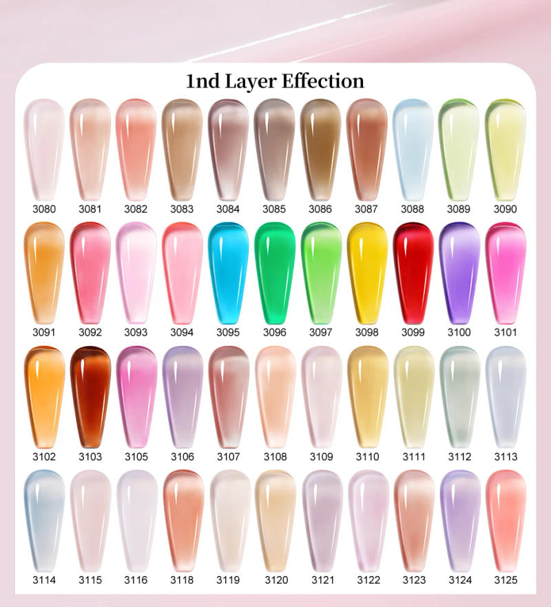 Description Picture 6 of itemArte Clavo 15ml 44 Colors Jelly Nude Gel Nail Polish Semi Transparent Summer Light Pink Peach Translucent UV Nails Art DIY Gel