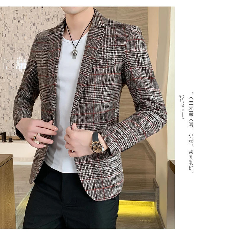 Description Picture 5 of itemThe Main Push of New Explosive Plaid Men's Coat Office Single West All Personality Loose Comfortable Handsome Men's Clothing