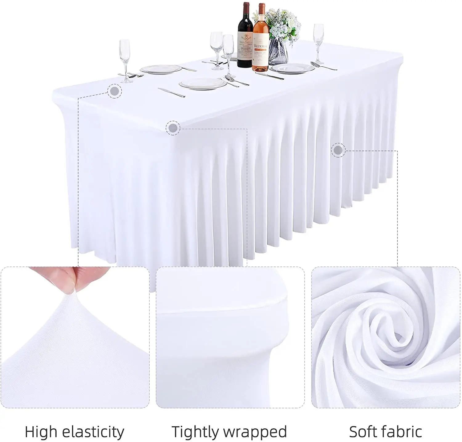 Description Picture 4 of itemStretch Rectangle Tablecloth Spandex Table Skirts Long Tables Washable Wrinkle Resistant Table Covers 6ft 4ft 8ft Fitted Table