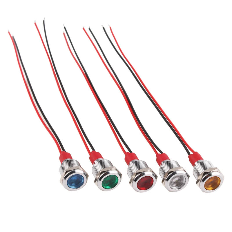 Description Picture 5 of item12mm Waterproof Metal Flat Round Indicator Signal Lamp Light 3V 6V 12V 24V 220V with Wire Red Yellow Blue Green