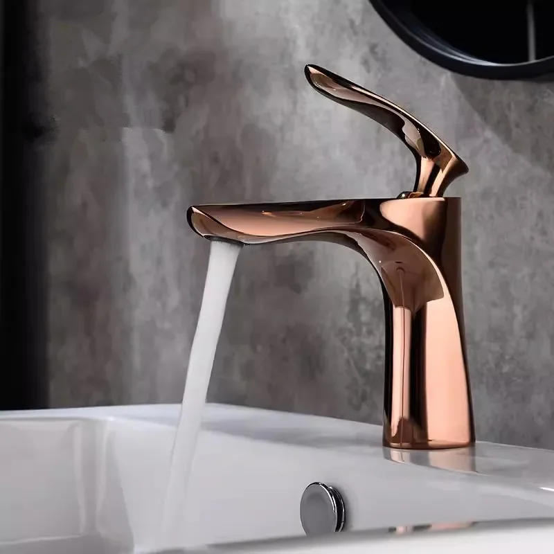 Description Picture 4 of itemRose Gold Bathroom Faucets Brief Basin Faucet Sink Mixer Hot & Cold Deck Mounted Lavatory Crane Water Tap