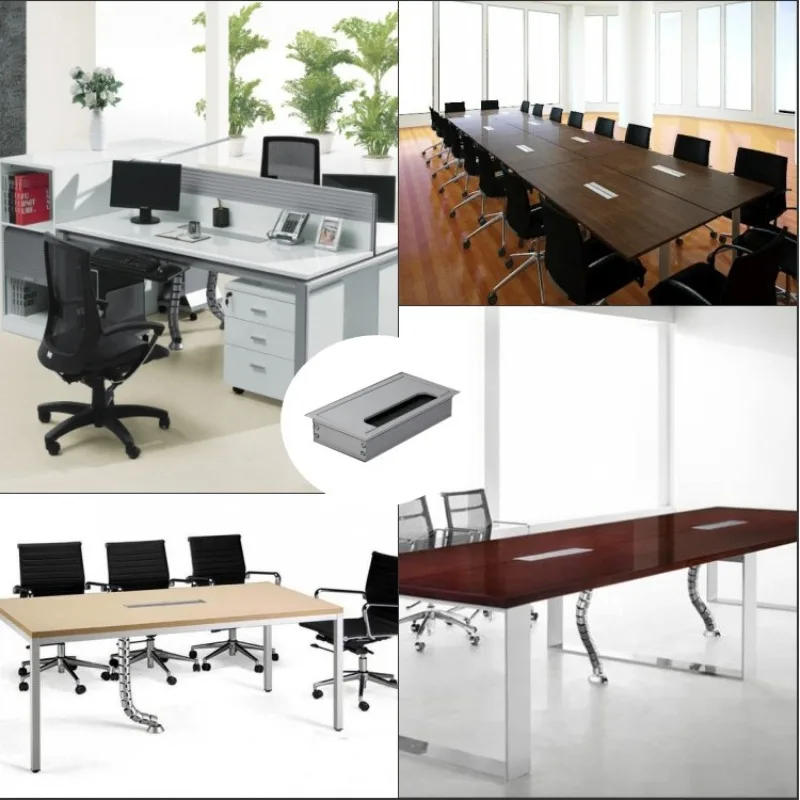 Description Picture 5 of item10pcs 80*160mm Square Rectangle PC Desk Wire Hole Cover With Brush Aluminum Alloy Office Desk Table Cable Fastener Accessories