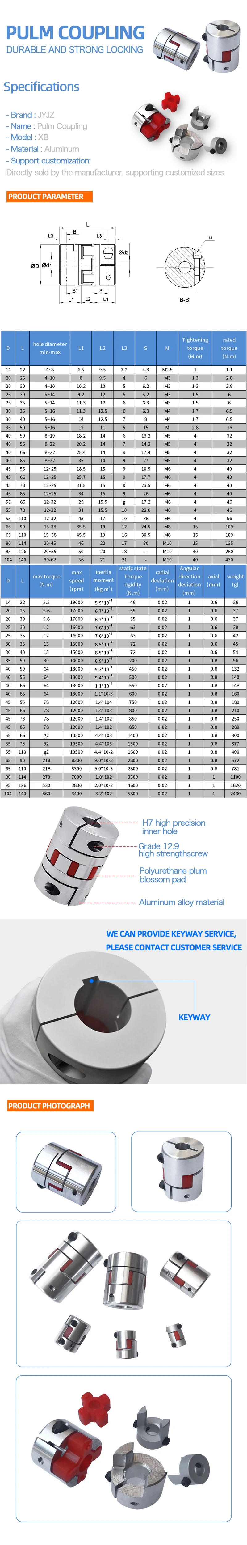 Description Picture 2 of itemD95L126 Coupler Aluminium Plum Flexible Shaft Coupling Stepper Motor Connector CNC18/20/22/24/25/28/30/32/35/38/40/45/48/50/55mm