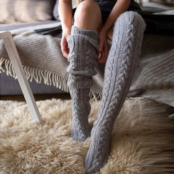 2024 New Casual Knitted Thigh High Socks Stockings Women Winter Home Thick Warm Over Knee Stockings Socks Female Christmas Gift