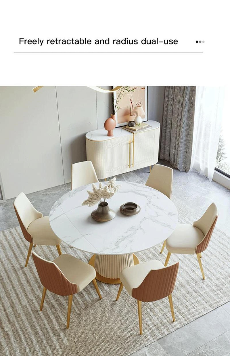 Description Picture 3 of itemExtendable Round Kitchen Table For Dining Room Restaurant Marble Dining Table And 6 Chairs Modern Luxury Indoor Home Furniture