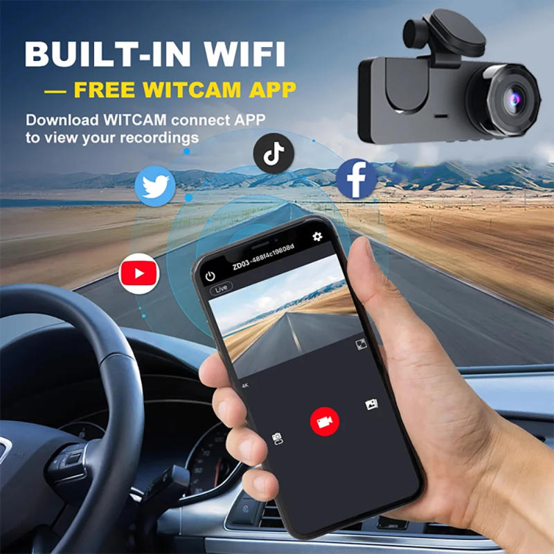 Description Picture 6 of item1080P 2/3 Camera Dash Cam WIFI APP W/ IR Night Vision Loop Recording Parking Monitor Car DVR video recorder Car camera For Cars