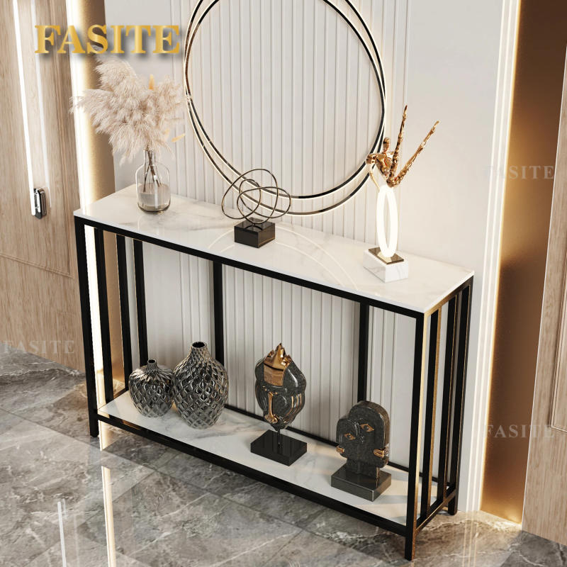 Description Picture 5 of item47.2” Long Modern Console Table, Sintered Stone Entryway Table, Narrow Table Sofa Table with Metal Base, Entry Table Foyer