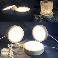 Wooden LED Light Base Night Light Holder Display Decoration Wooden Lamp Base LED Light Rotating Display Stand USB
