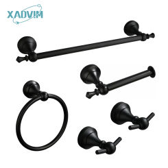 Matte Black Bathroom Accessories Hardware Set Aluminum Alloy Wall Mount Towel Bar Towel Ring Toilet Roll Paper Holder Robe Hook