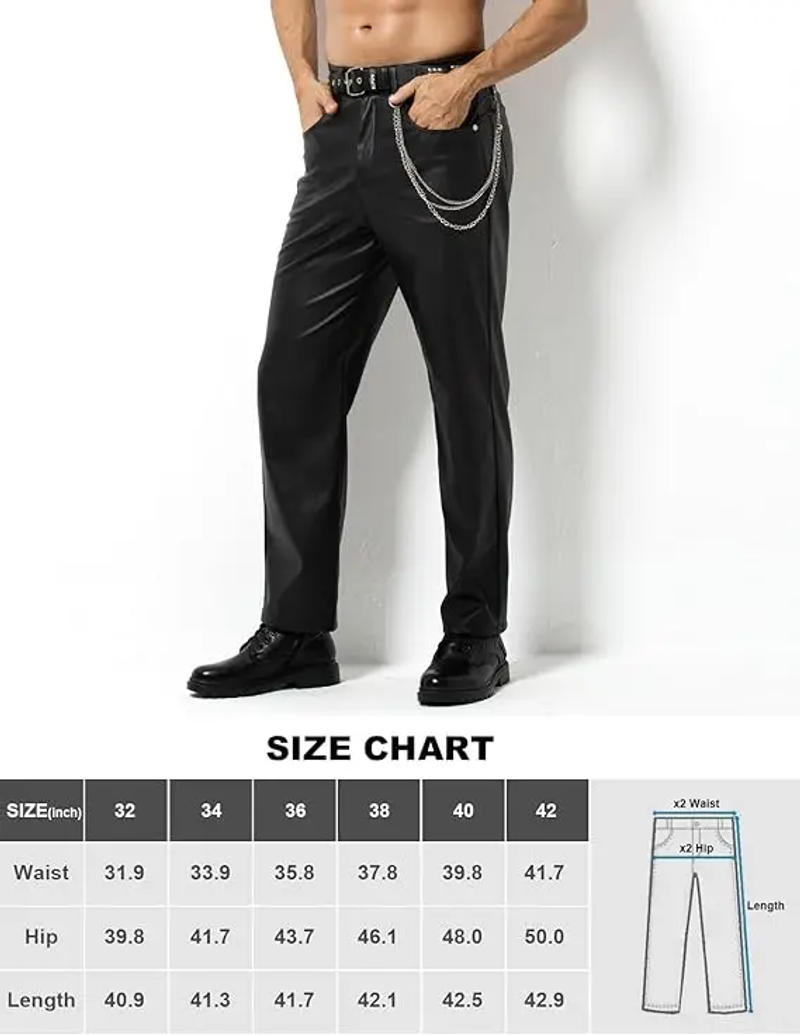 Description Picture 2 of itemArjen Kroos Faux Leather Disco Pants for Men Flat Front Straight Leg Casual Trousers