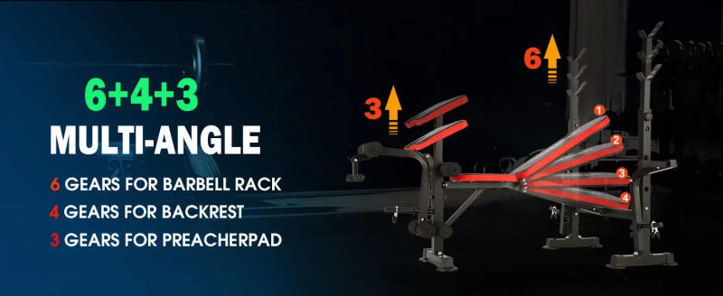 Description Picture 4 of itemAQOPPSDECOR 600lbs 6 in 1 Weight Set Squat Adjustable Workout Bench with Leg Developer Preacher Curl Rack Fitnes