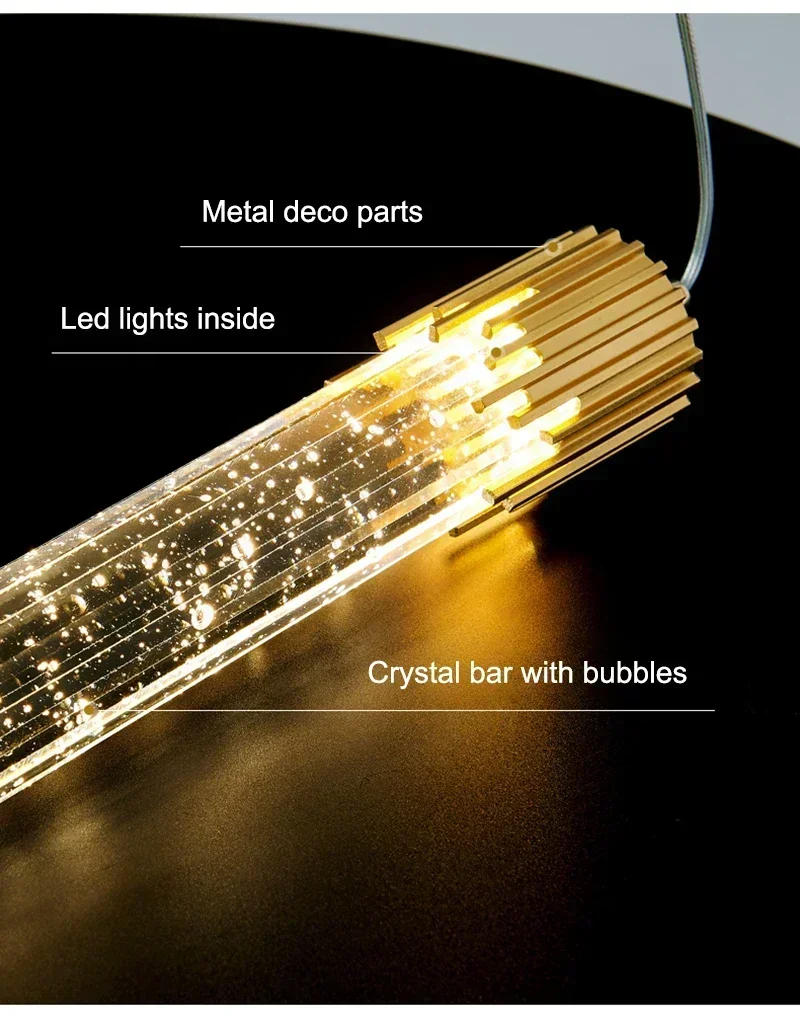 Description Picture 6 of itemModern tube pendant light minimalist crystal lamps For Dining Room Bedroom Shop Bar Cafe Home Decor aesthetic home decor light