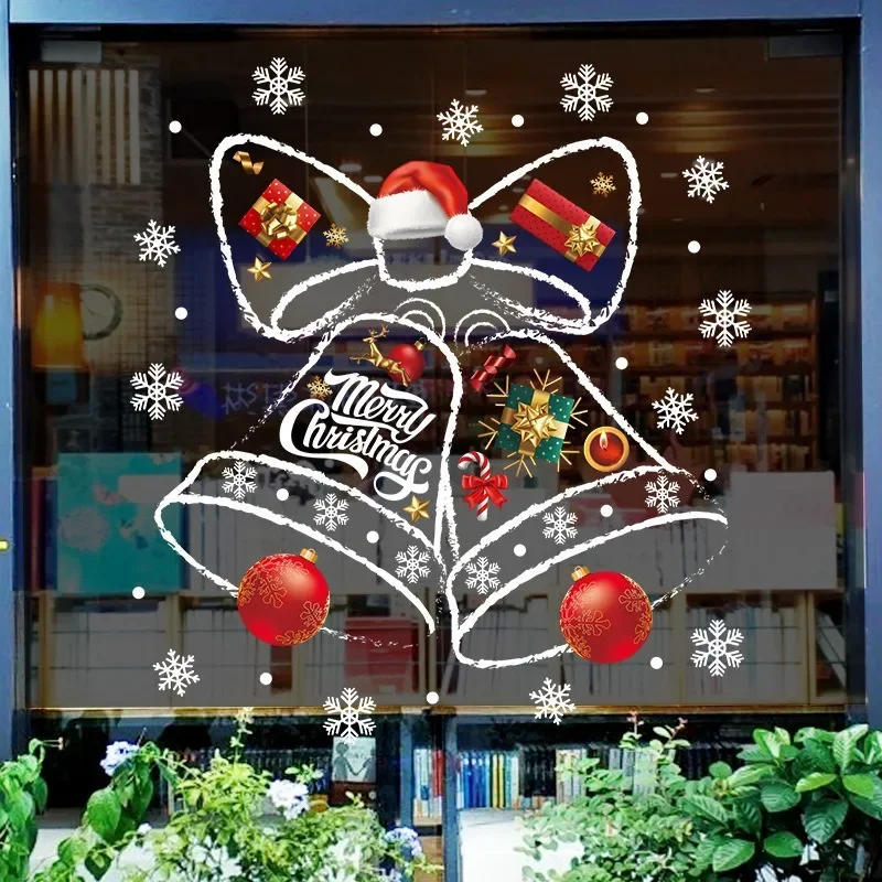 Description Picture 2 of itemChristmas Mirror Stickers Santa Claus Snowman Xmas Elk Bell Window Glass Static Stickers Happy New Year Merry Christmas Decor