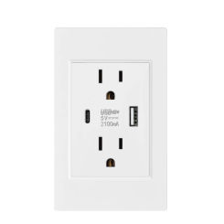 US Plug with usb Type-C Charging Port 5V 2.1A, America Mexico Household Electrical wall contacts 118*72mm PC Panel