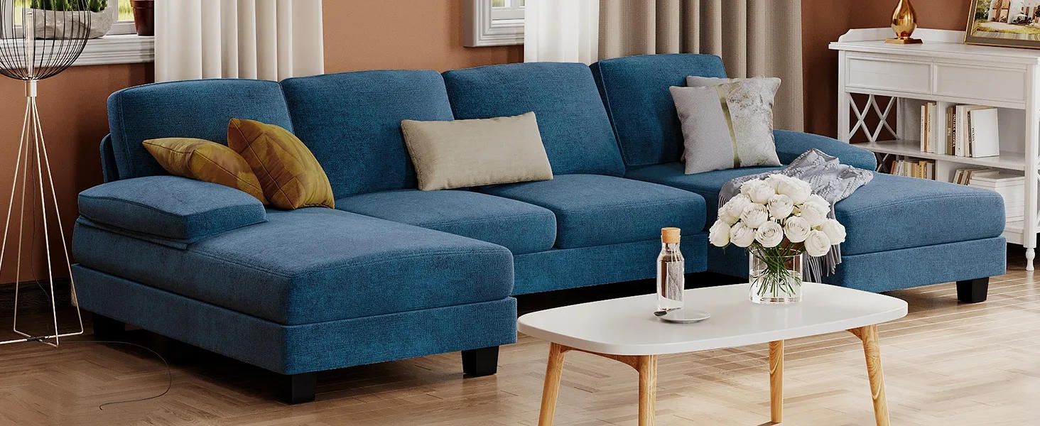 Description Picture 6 of itemSectional Couches for Living Room, U-Shaped Sofa Couch with Linen Fabric, 4 Seat Sofa Set with Double Chaise for Apartment