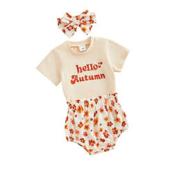 Baby Girls Shorts Set Short Sleeve Letters Print T-shirt with Flower Print Shorts and Hairband Summer Outfit