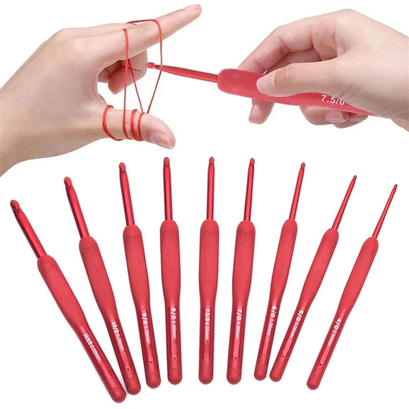 Description Picture 4 of itemRed Crochet Needle Silicone Handle Premium Aluminum Knitting Needles Crochet Hooks Diy Sweater Weave Sewing Knitting Tool 2-4mm
