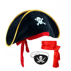 3Pcs/set New Hot Pirate Hat Skull Print Pirate Captain Costume Cap - Pirate Accessories Funny Party Hat Eye Patch Waist Scarf