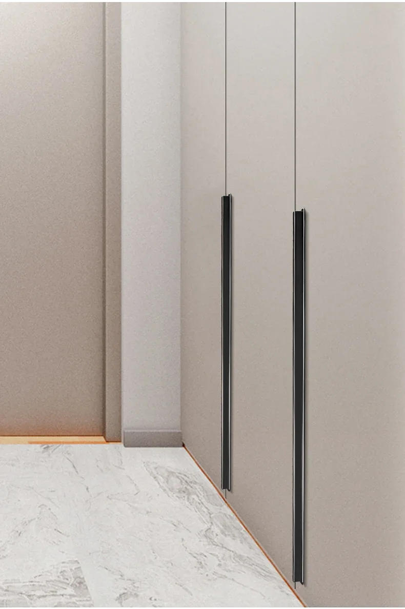 Description Picture 5 of itemCabinet Door Handle Black Modern Simple Cabinet Drawer Nordic Extended Wardrobe Door Handle Light Luxury Silver Edge