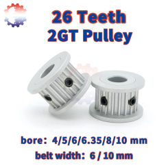 26Teeth 2GT Belt Pulley GT2 Timing Pulley 26T 26 Teeth Bore 4/5/6~10mm Belt Width 6 10mm 2M Synchronous Wheel 3D Printer Pulleys