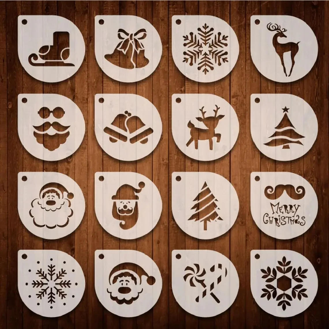 Description Picture 2 of item16Pcs Coffee Stencils DIY Latte Cappuccino Barista Coffee Accessories Decor Christmas Coffee Printing Model Powdered Sieve Tool