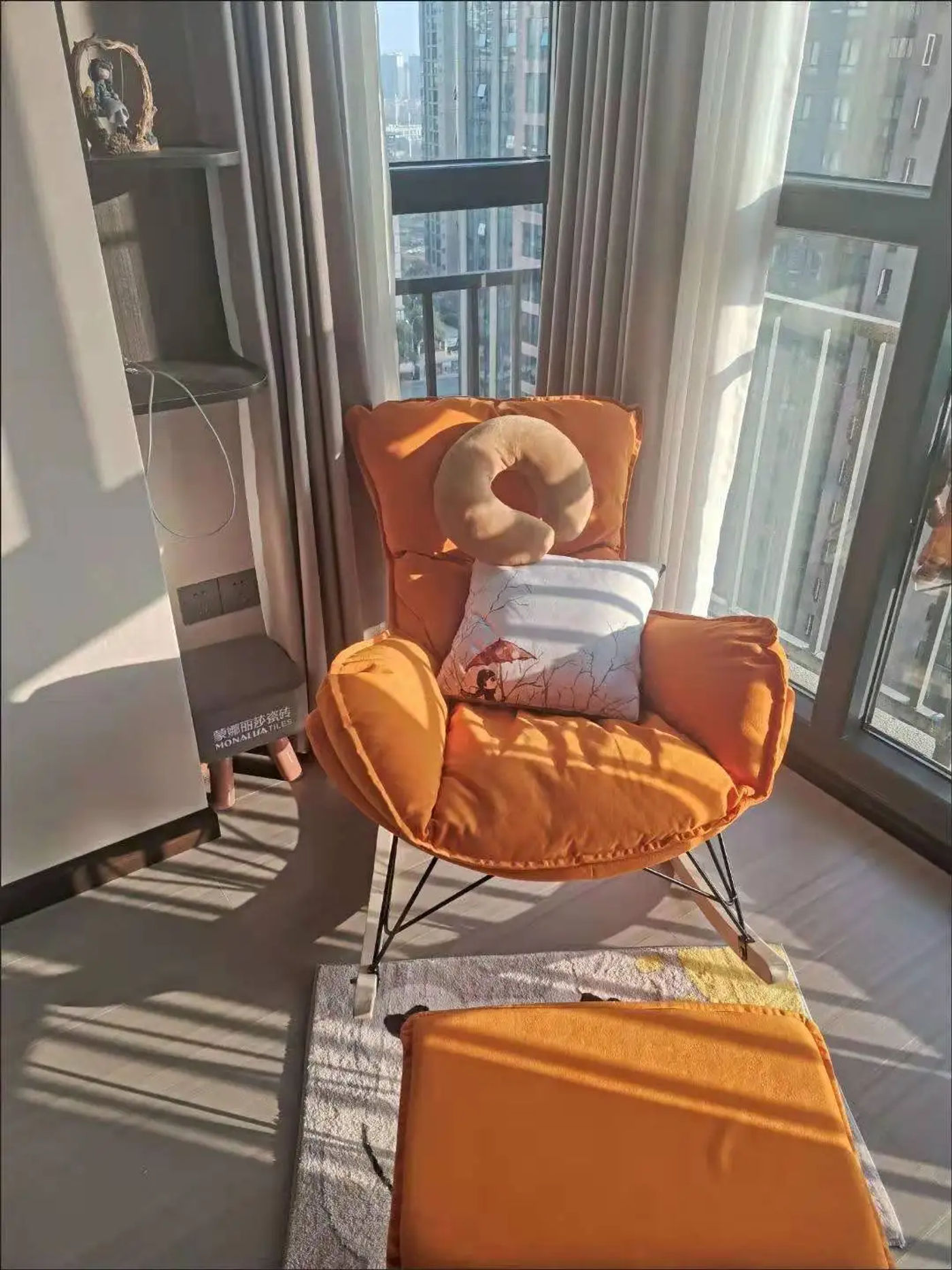 Description Picture 2 of itemRocking Chair with Stool Lazy Leisure Recliner Home Light Luxury Rocking Chair Living Room Nap Balcony Single Sofa Chair